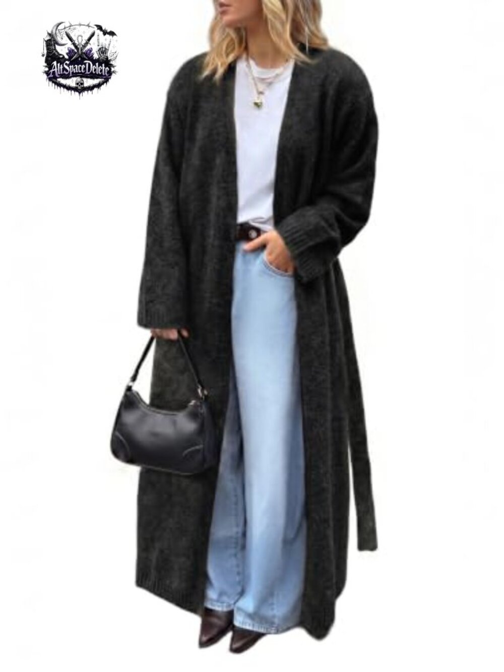 Long Cardigan Sweater Oversized Open Front Coat with Belt